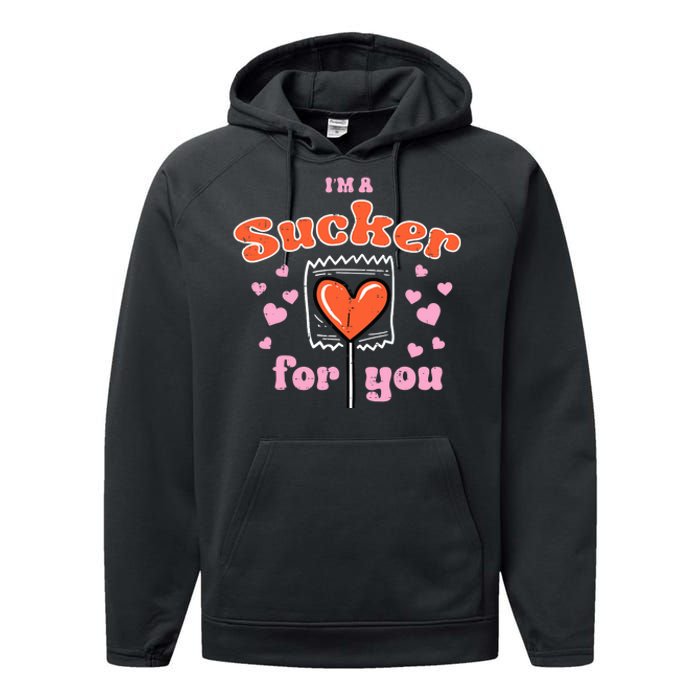 Valentines Day Lollipop Sucker For You Heart Candy Performance Fleece Hoodie