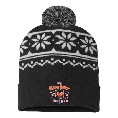 Valentines Day Lollipop Sucker For You Heart Candy USA-Made Snowflake Beanie