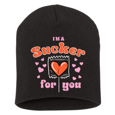 Valentines Day Lollipop Sucker For You Heart Candy Short Acrylic Beanie