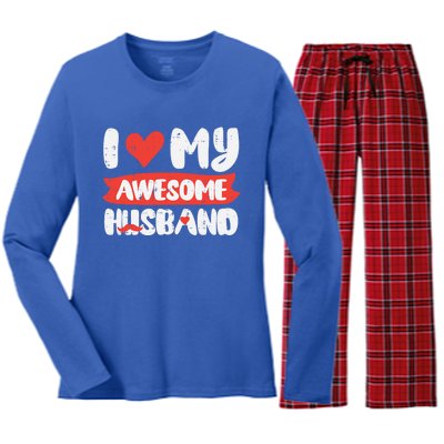 Valentines Day Love My Awesome Husband Couple Matching Gift Women's Long Sleeve Flannel Pajama Set 