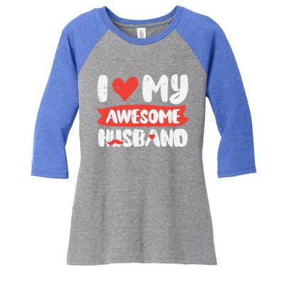 Valentines Day Love My Awesome Husband Couple Matching Gift Women's Tri-Blend 3/4-Sleeve Raglan Shirt