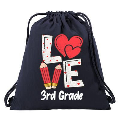 Valentines Day Love 3rd Grade Squad Teacher Life Heart Gift Drawstring Bag