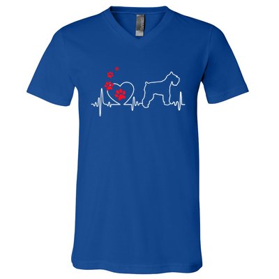 Valentines Day Love Heartbeat Schnauzer Dog Puppy Lover Gift V-Neck T-Shirt