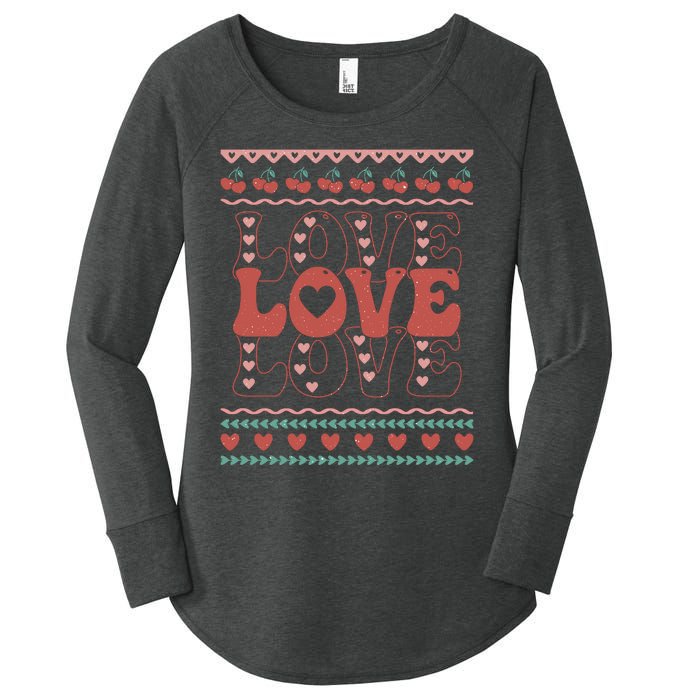 Valentine's Day Love For Lover Ugly Sweater Women's Perfect Tri Tunic Long Sleeve Shirt