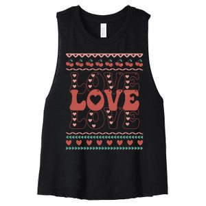 Valentine's Day Love For Lover Ugly Sweater Women's Racerback Cropped Tank