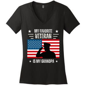 Veterans Day Military My Favorite Veteran Is My Grandpa Kids Women's V-Neck T-Shirt