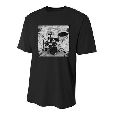 Vintage Distressed Machine Learning AI Robot Music Drummer Youth Performance Sprint T-Shirt