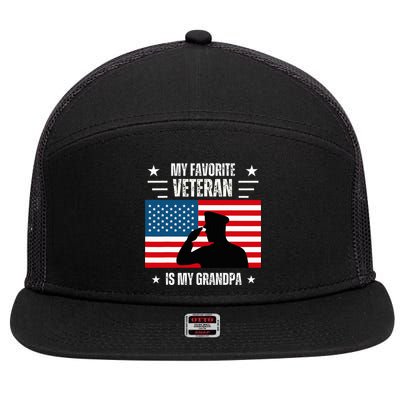 Veterans Day Military My Favorite Veteran Is My Grandpa 7 Panel Mesh Trucker Snapback Hat