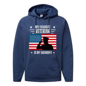 Veterans Day Military My Favorite Veteran Is My Grandpa Performance Fleece Hoodie