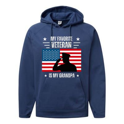 Veterans Day Military My Favorite Veteran Is My Grandpa Performance Fleece Hoodie