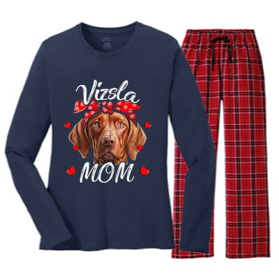 Vizsla Dog Mom Vizsla Mom Puppy Funny Mothers Day Women's Long Sleeve Flannel Pajama Set 