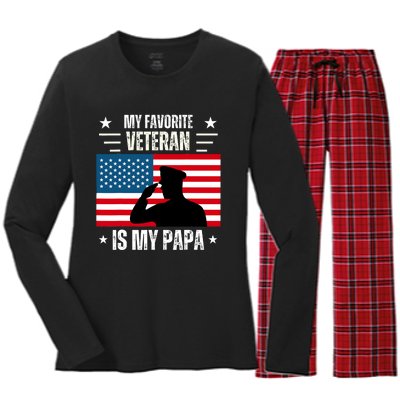 Veterans Day Military My Favorite Veteran Is My Papa Women's Long Sleeve Flannel Pajama Set 