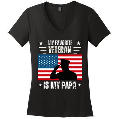 Veterans Day Military My Favorite Veteran Is My Papa  Women's V-Neck T-Shirt