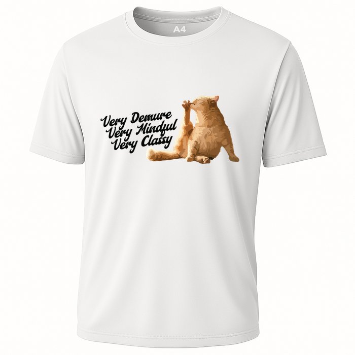 Very Demure Mindful Classy Meme Funny Cat Cooling Performance Crew T-Shirt