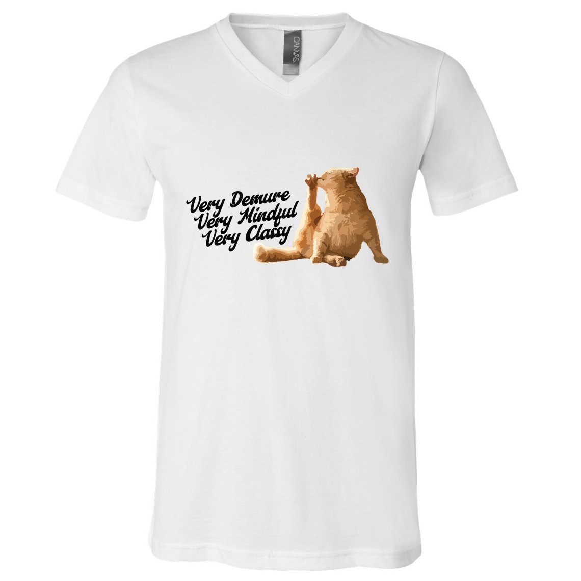 Very Demure Mindful Classy Meme Funny Cat V-Neck T-Shirt