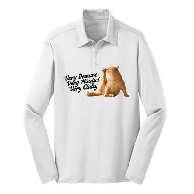 Very Demure Mindful Classy Meme Funny Cat Silk Touch Performance Long Sleeve Polo