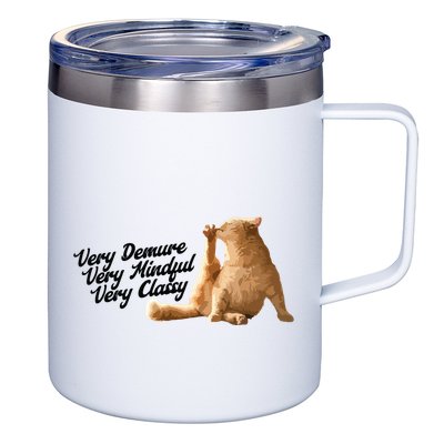 Very Demure Mindful Classy Meme Funny Cat 12oz Stainless Steel Coffee Mug