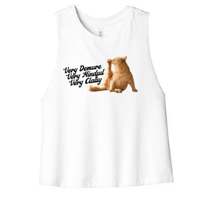 Very Demure Mindful Classy Meme Funny Cat Women's Racerback Cropped Tank