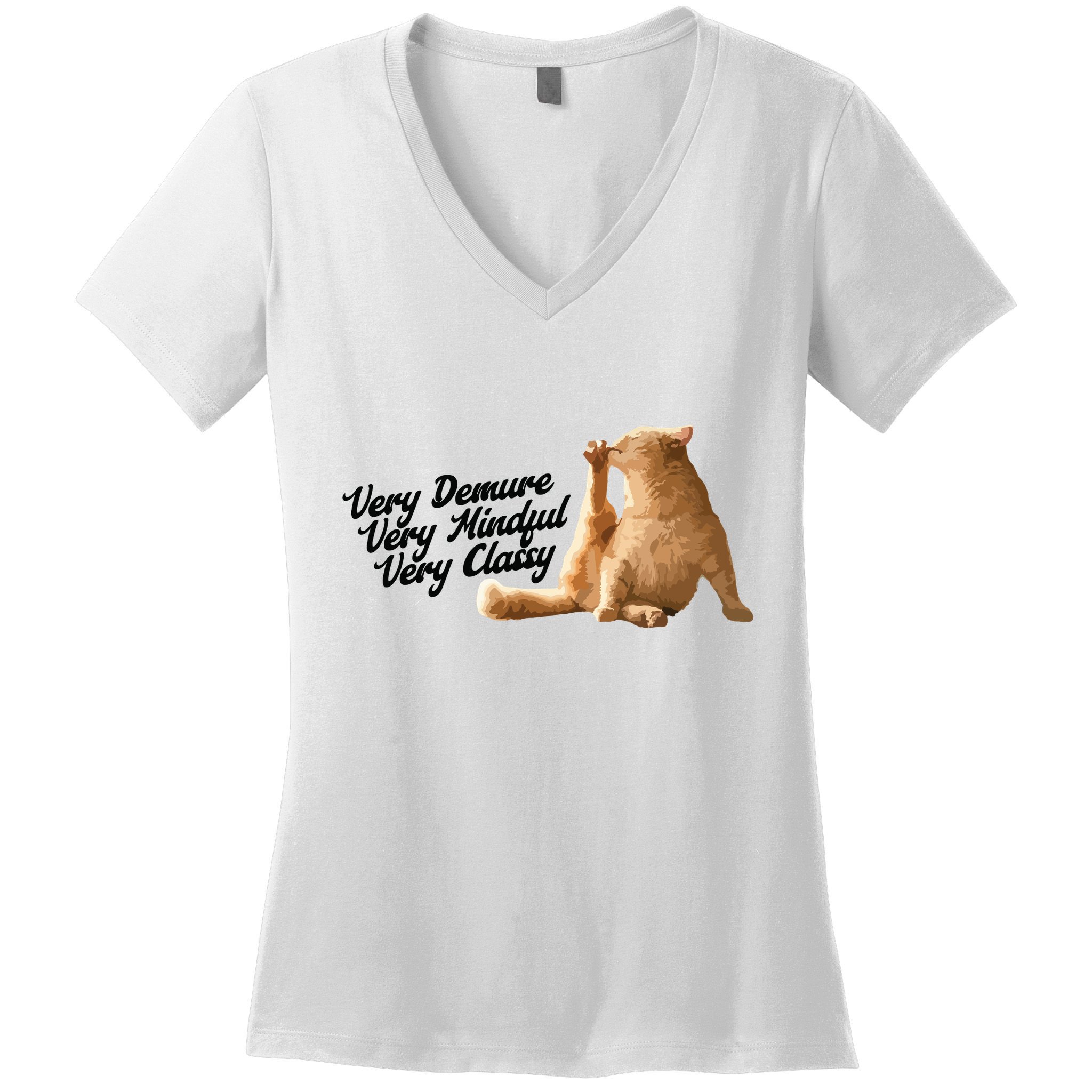 Very Demure Mindful Classy Meme Funny Cat Women's V-Neck T-Shirt