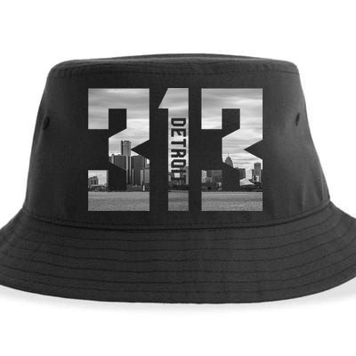 Vintage Detroit Michigan 313 Area Code Skyline Sustainable Bucket Hat