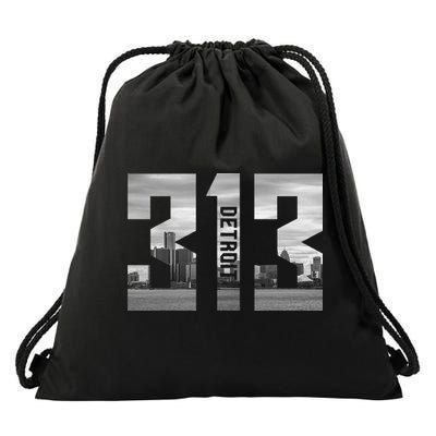 Vintage Detroit Michigan 313 Area Code Skyline Drawstring Bag