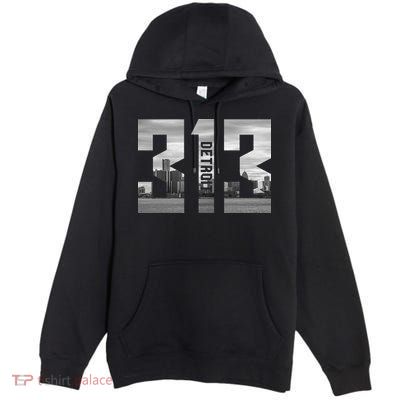 Vintage Detroit Michigan 313 Area Code Skyline Premium Pullover Hoodie