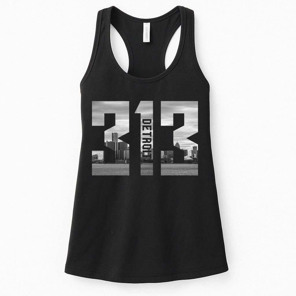 Vintage Detroit Michigan 313 Area Code Skyline Womens Tank Top