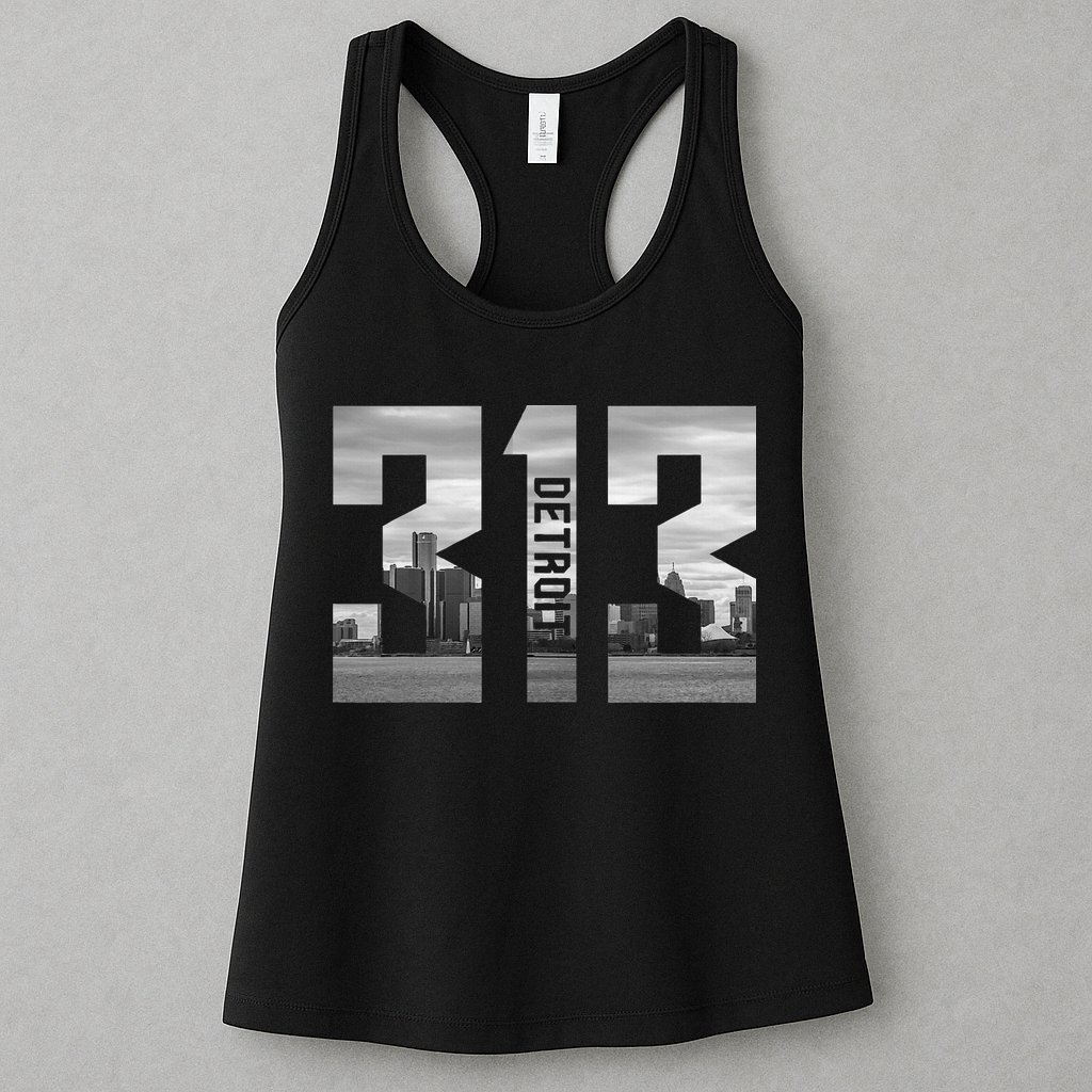 Vintage Detroit Michigan 313 Area Code Skyline Womens Tank Top