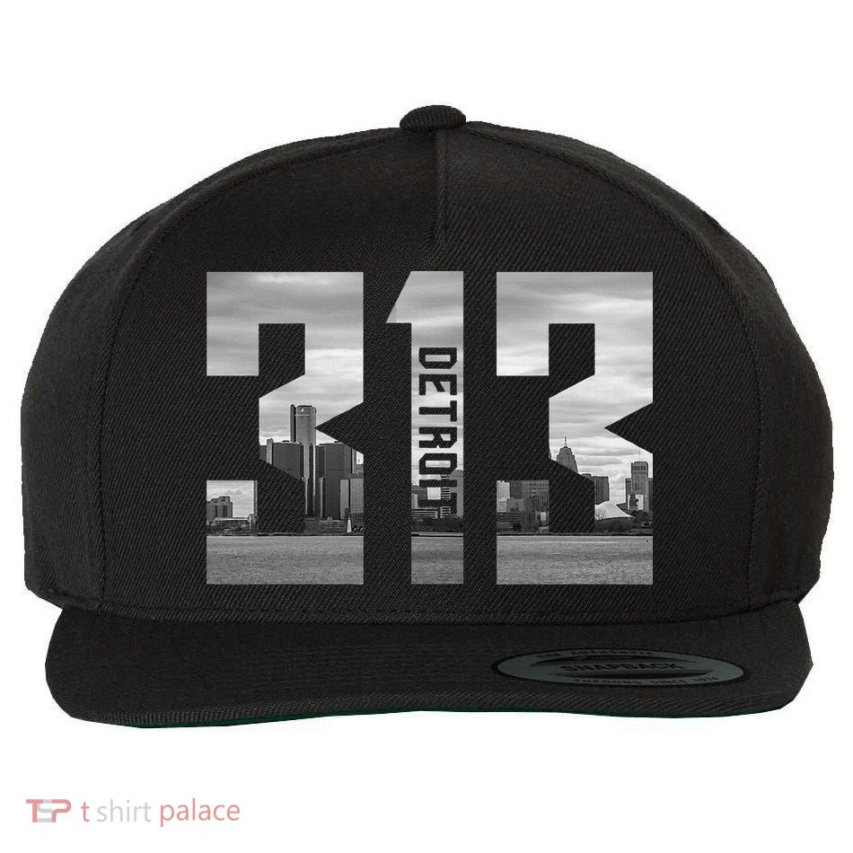 Vintage Detroit Michigan 313 Area Code Skyline Wool Snapback Cap