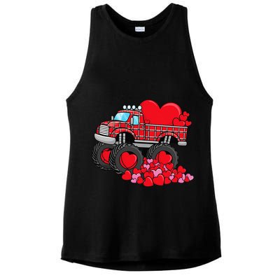ValentineS Day Monster Truck With Hearts Plaid Ladies PosiCharge Tri-Blend Wicking Tank
