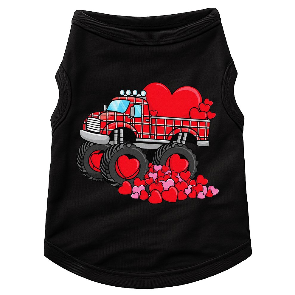 ValentineS Day Monster Truck With Hearts Plaid Doggie Tank