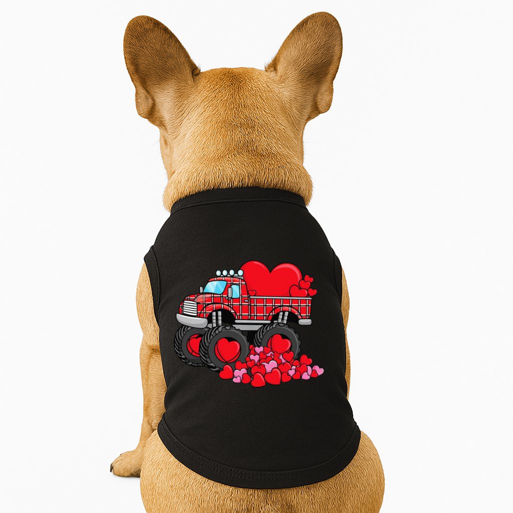 ValentineS Day Monster Truck With Hearts Plaid Doggie Tank