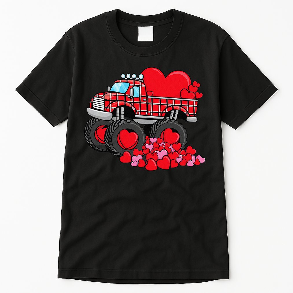 ValentineS Day Monster Truck With Hearts Plaid Tall T-Shirt