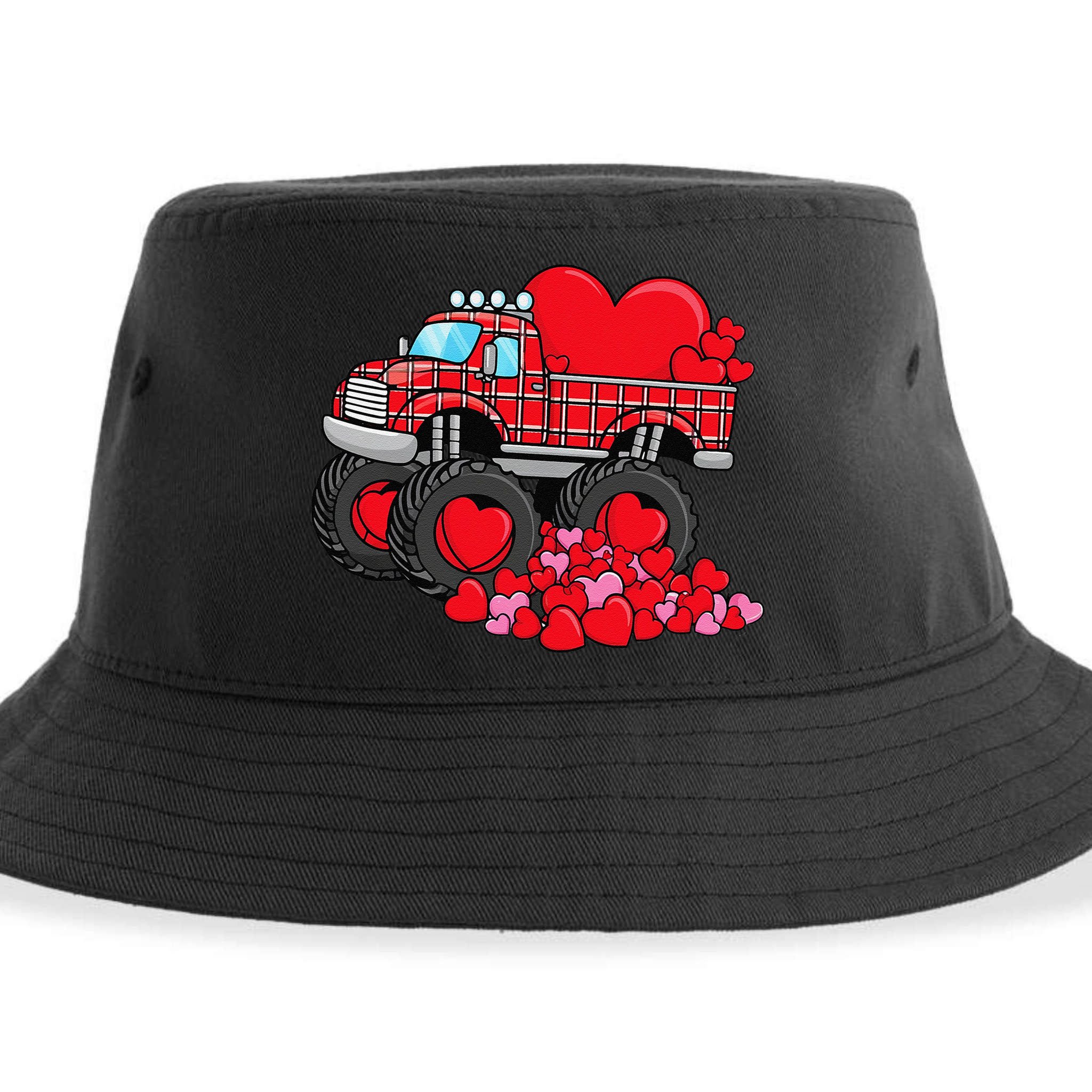 ValentineS Day Monster Truck With Hearts Plaid Sustainable Bucket Hat