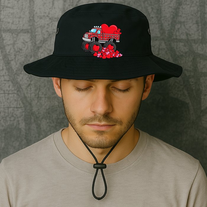 ValentineS Day Monster Truck With Hearts Plaid Bucket Hat