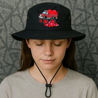 ValentineS Day Monster Truck With Hearts Plaid Bucket Hat