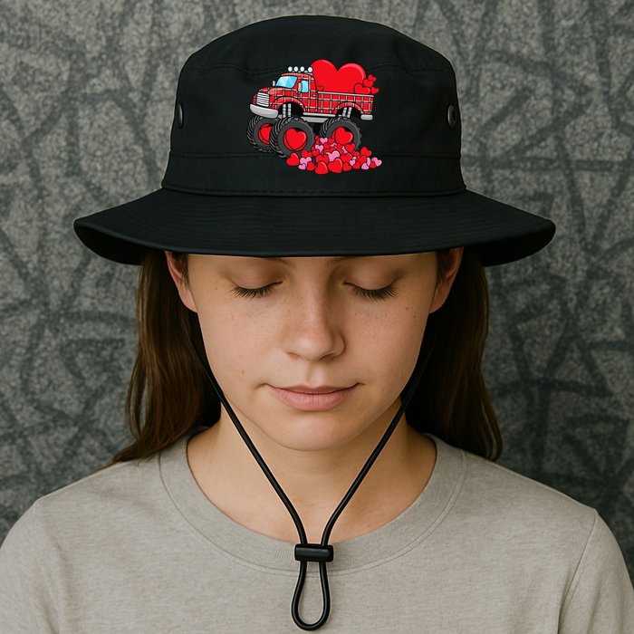 ValentineS Day Monster Truck With Hearts Plaid Bucket Hat