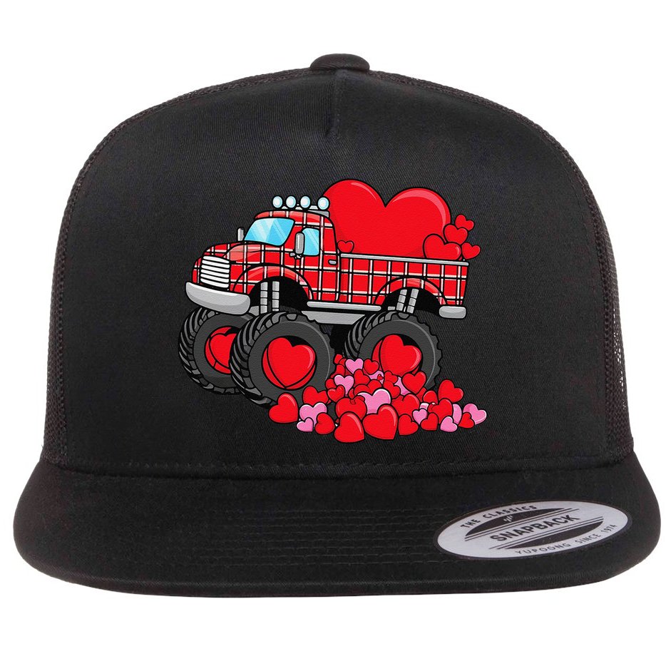 ValentineS Day Monster Truck With Hearts Plaid Flat Bill Trucker Hat
