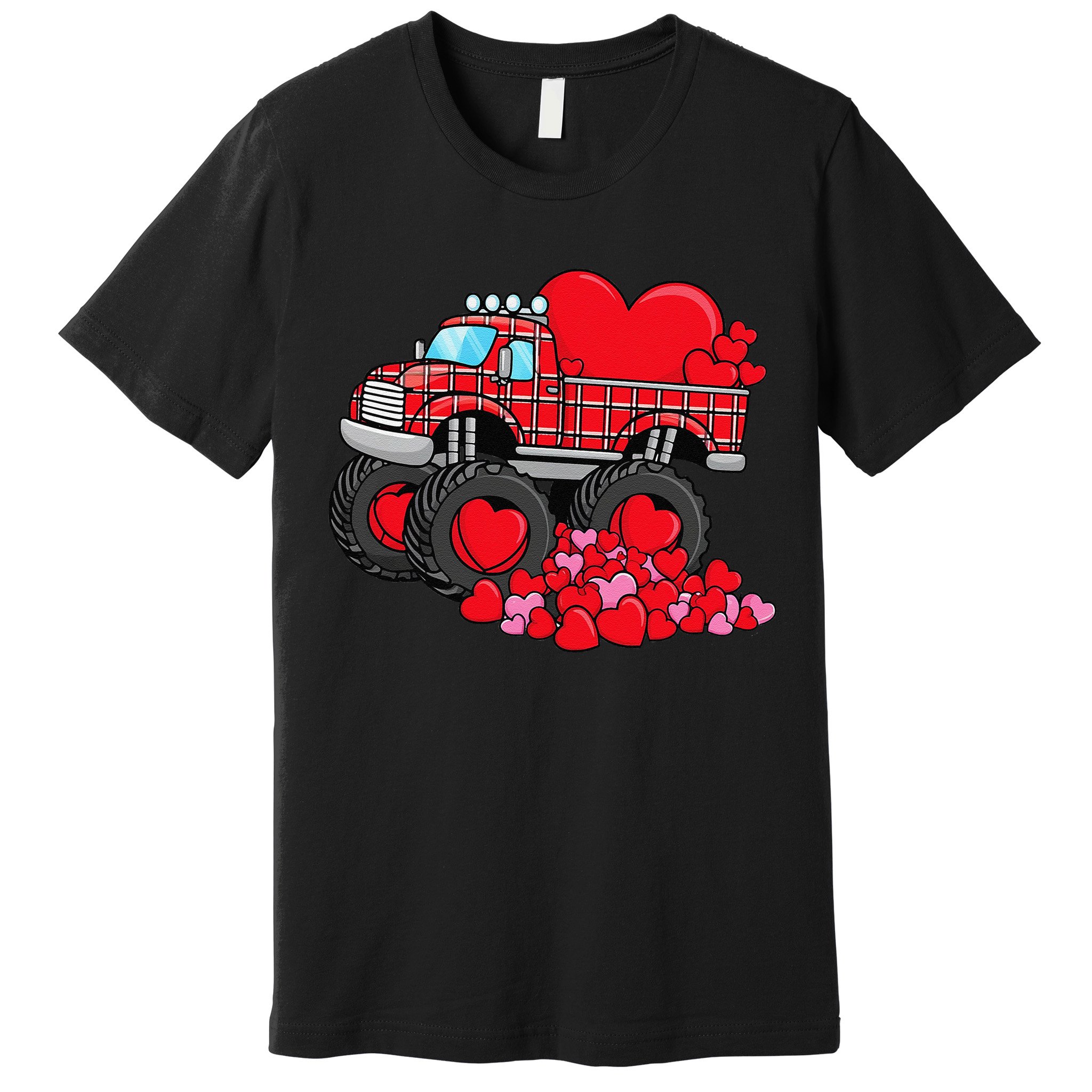 ValentineS Day Monster Truck With Hearts Plaid Premium T-Shirt
