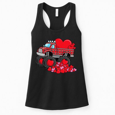 ValentineS Day Monster Truck With Hearts Plaid Womens Tank Top