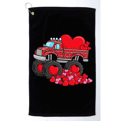 ValentineS Day Monster Truck With Hearts Plaid Golf Towel