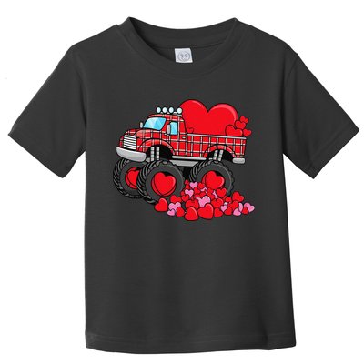 ValentineS Day Monster Truck With Hearts Plaid Toddler T-Shirt