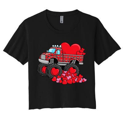 ValentineS Day Monster Truck With Hearts Plaid Women's Crop Top Tee