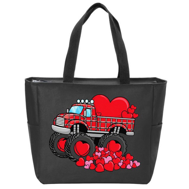 ValentineS Day Monster Truck With Hearts Plaid Zip Tote Bag