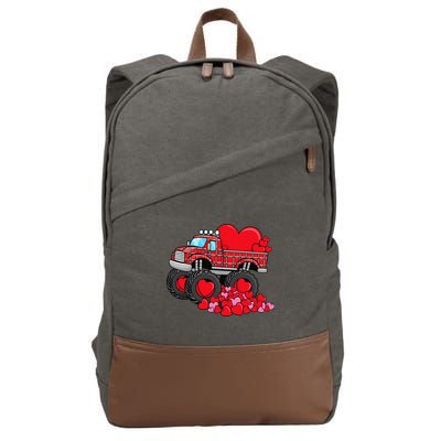 ValentineS Day Monster Truck With Hearts Plaid Cotton Canvas Backpack