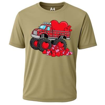 ValentineS Day Monster Truck With Hearts Plaid Cooling Performance Crew T-Shirt