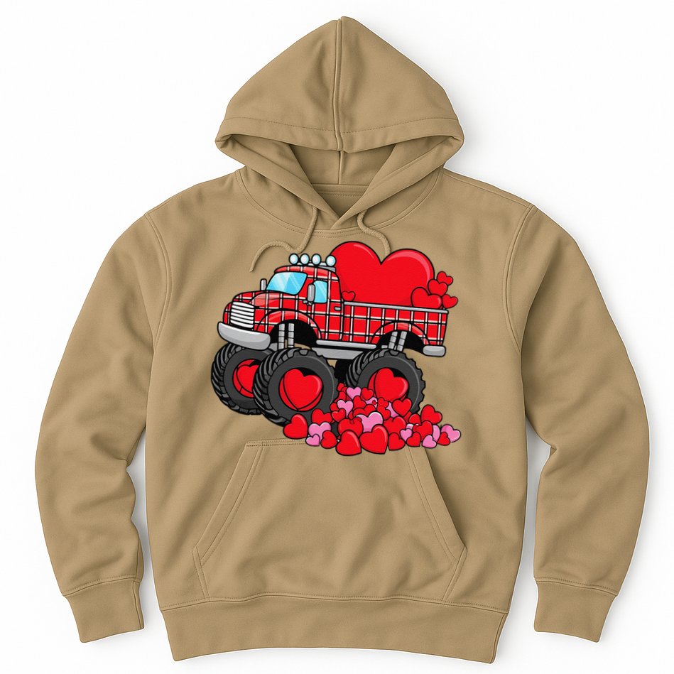 ValentineS Day Monster Truck With Hearts Plaid Hoodie