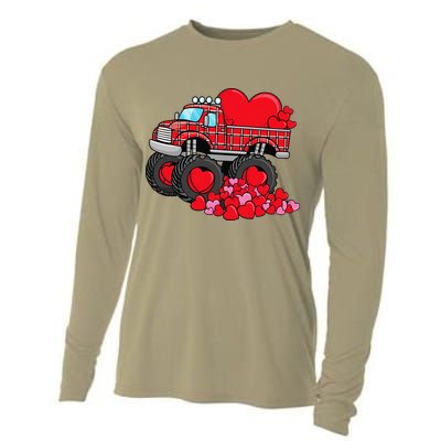 ValentineS Day Monster Truck With Hearts Plaid Cooling Performance Long Sleeve Crew
