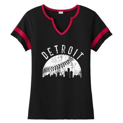 Vintage Detroit Michigan Skyline Apparel Ladies Halftime Notch Neck Tee