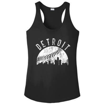 Vintage Detroit Michigan Skyline Apparel Ladies PosiCharge Competitor Racerback Tank